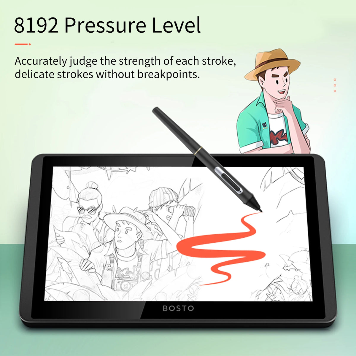 BOSTO 12HD-A H-IPS LCD Graphics Drawing Tablet Monitor 11.6 Inch Size 1366x768 Display 8192 Pressure Level Passive Technology Vue