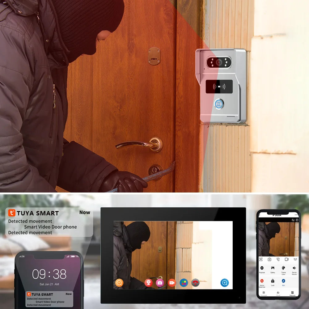 4 Wires Support Tuya App Wifi 1080P Video Intercom Video Door Phone 7'' Touch Monitor Video Doorbell Door Camera Security System Vue