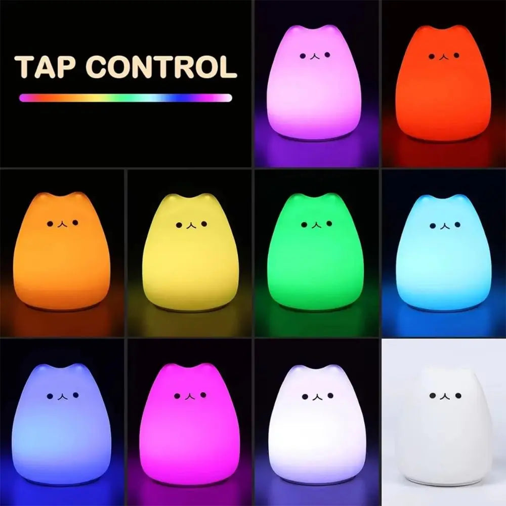 LED Colorful Cat Silicone Light Night Lamp Touch Sensor LED Colorful Night Light Animal Cat Ambient Lighting Indoor Sensor Lamp Vue