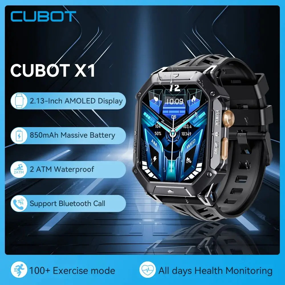 CUBOT X1 Smart Watch 2.13-inch AMOLED Screen, 850mAh Battery, Waterproof Sport Smartwatch for Men, Bluetooth Call, Heart Rate Vue
