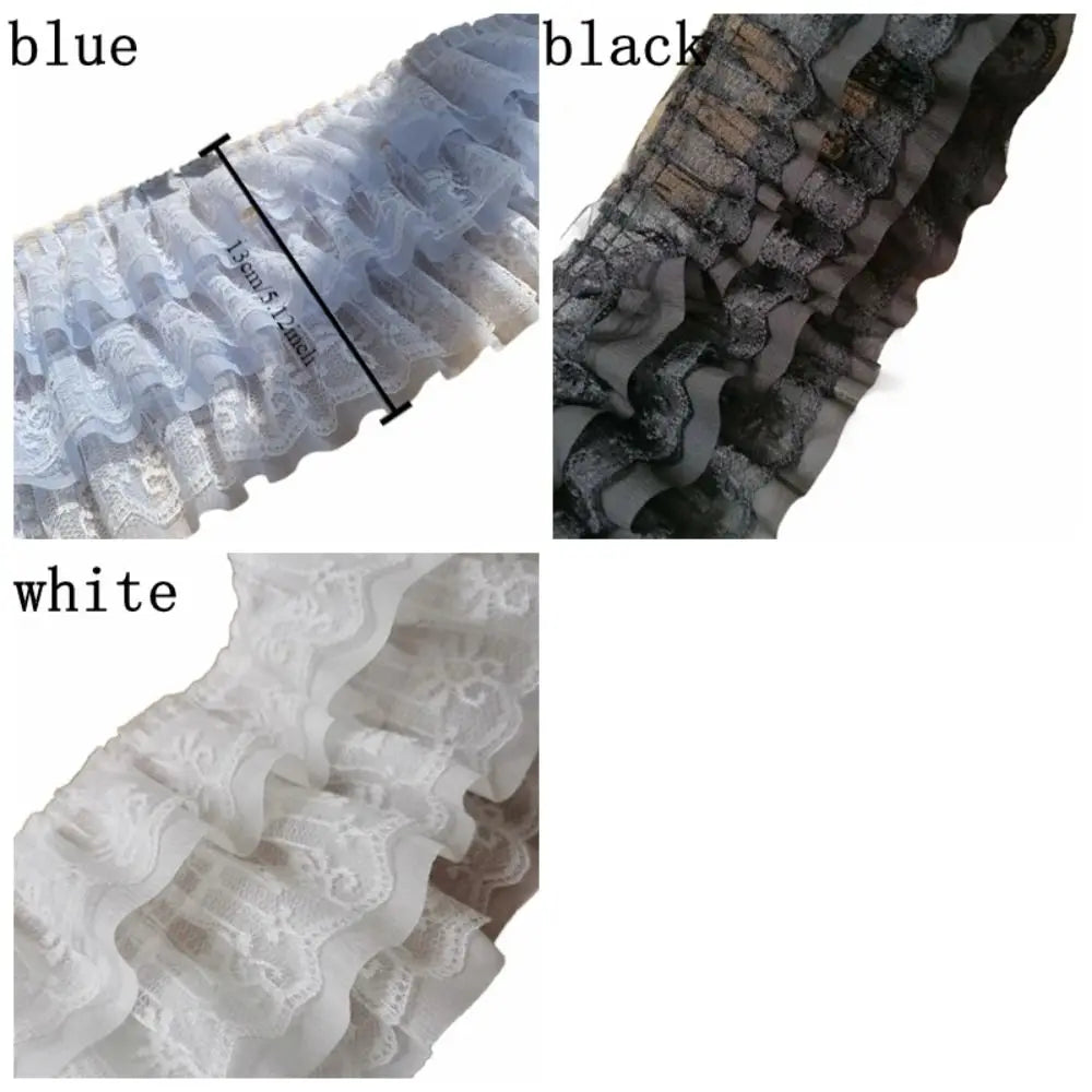 Luxurious Pleated Mesh Chiffon Fabric Exquisite Soft Chiffon Edge Lace Three Layers 3D Tulle Tulle Lace Fabric Trim Ribbon Cuffs Vue