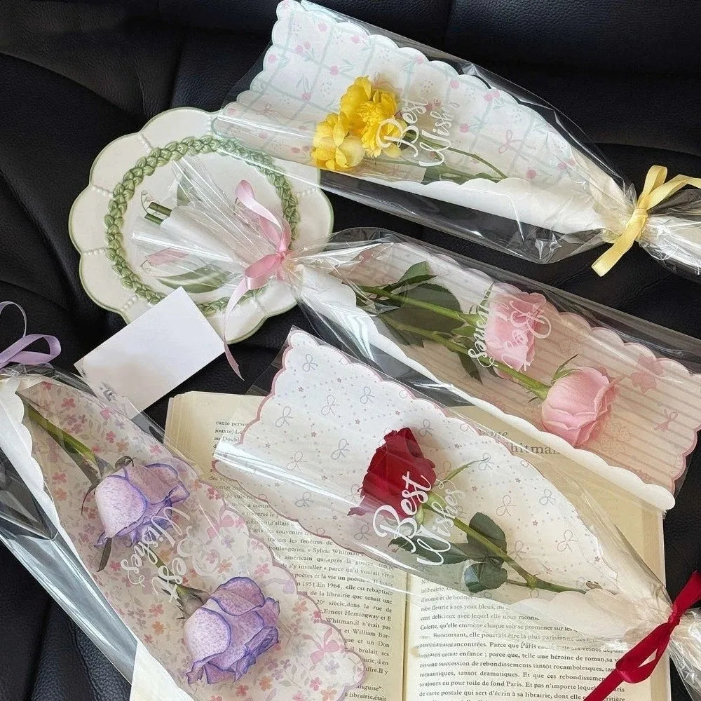 10pcs/set Waterproof Flower Packaging Bags Transparent Colorful Rose Packaging Sleeve Romantic Blessing Floral Material Bag Vue