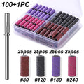 100+1PC 4 Grits Sand Ring Bands With Mini Mandrel 3mm Nail Grinding Head For Electric Grinding Machine Manicure Nail Art Tools Vue 100 1PC