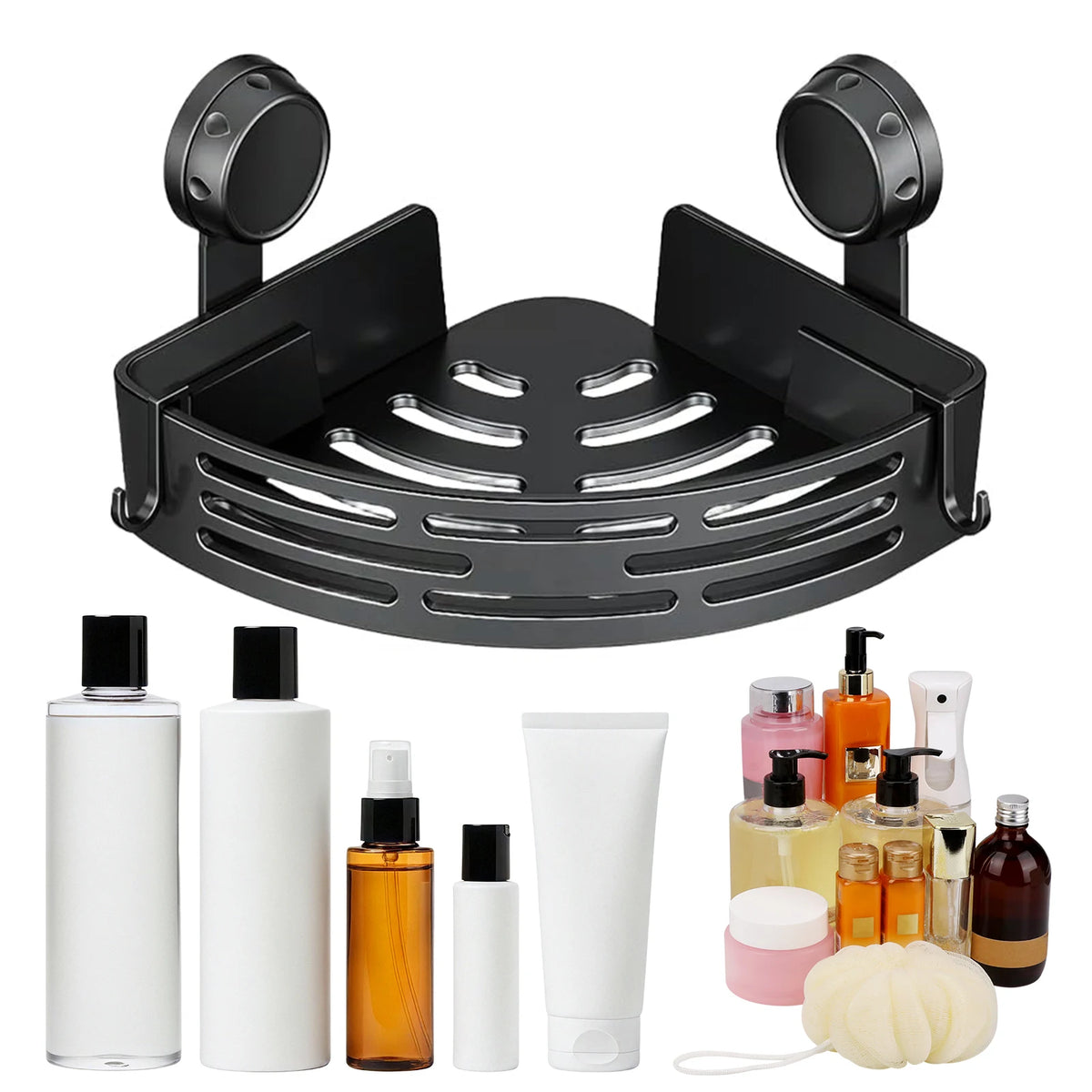 Triangle Corner Shower Caddy with Hooks – No Drilling Shower Corner Caddy Vue