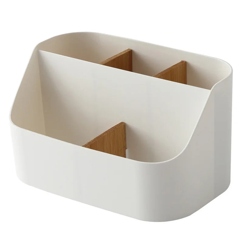 Desk Storage Box Office Supplies Box Makeup Cosmetic Desktop Organizer Plastic Storage Dividing Box for Office Living Room Vue QY7521-White