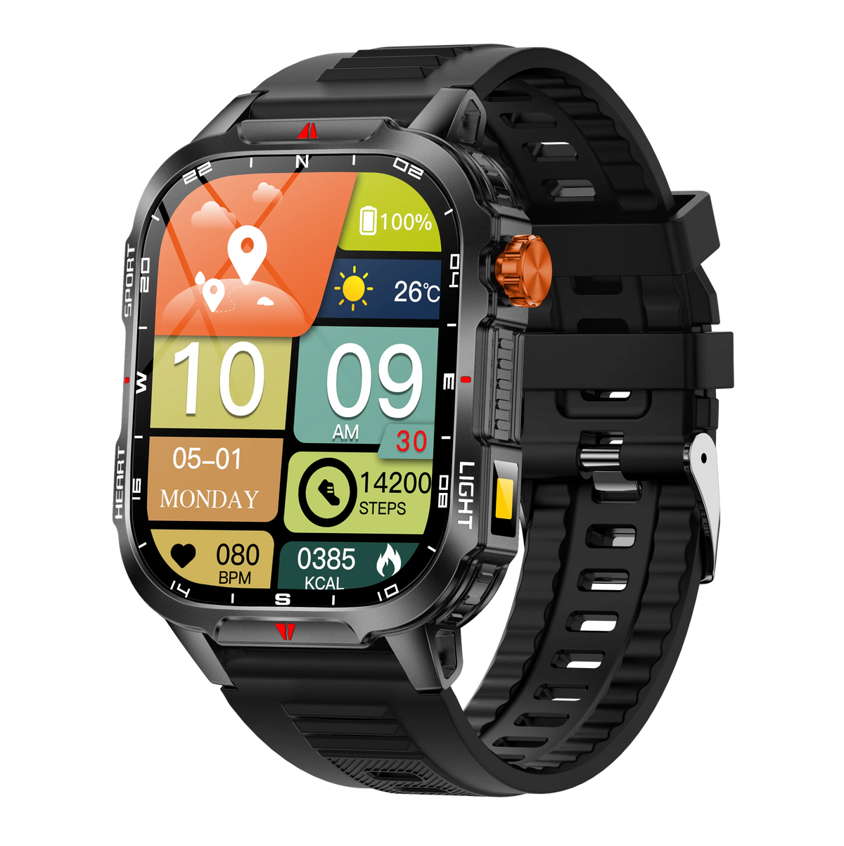 2025 New Smart Watch Voice Assistant 2.01"HD Screen Bluetooth Call Waterproof 1100mAh Big Battery Compass Outdoor Sport Watches Vue Black Outdoor Sport Watch