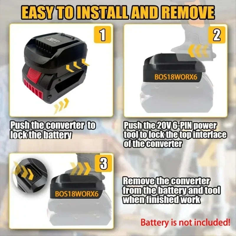 For Bosch 18V BAT618 Li-Ion Batteries BOS18WORX6 Battery Adapter Compatible with For Worx 20V 6 Pin Battery Cordless Power Tools Vue
