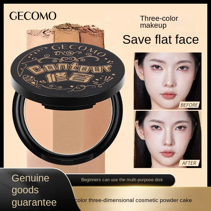 3Color Dimensional Bronzing Powder Shadow Nose Shadow Facial Integrated Matte Repair Brightening Makeup Contour Compact Vue