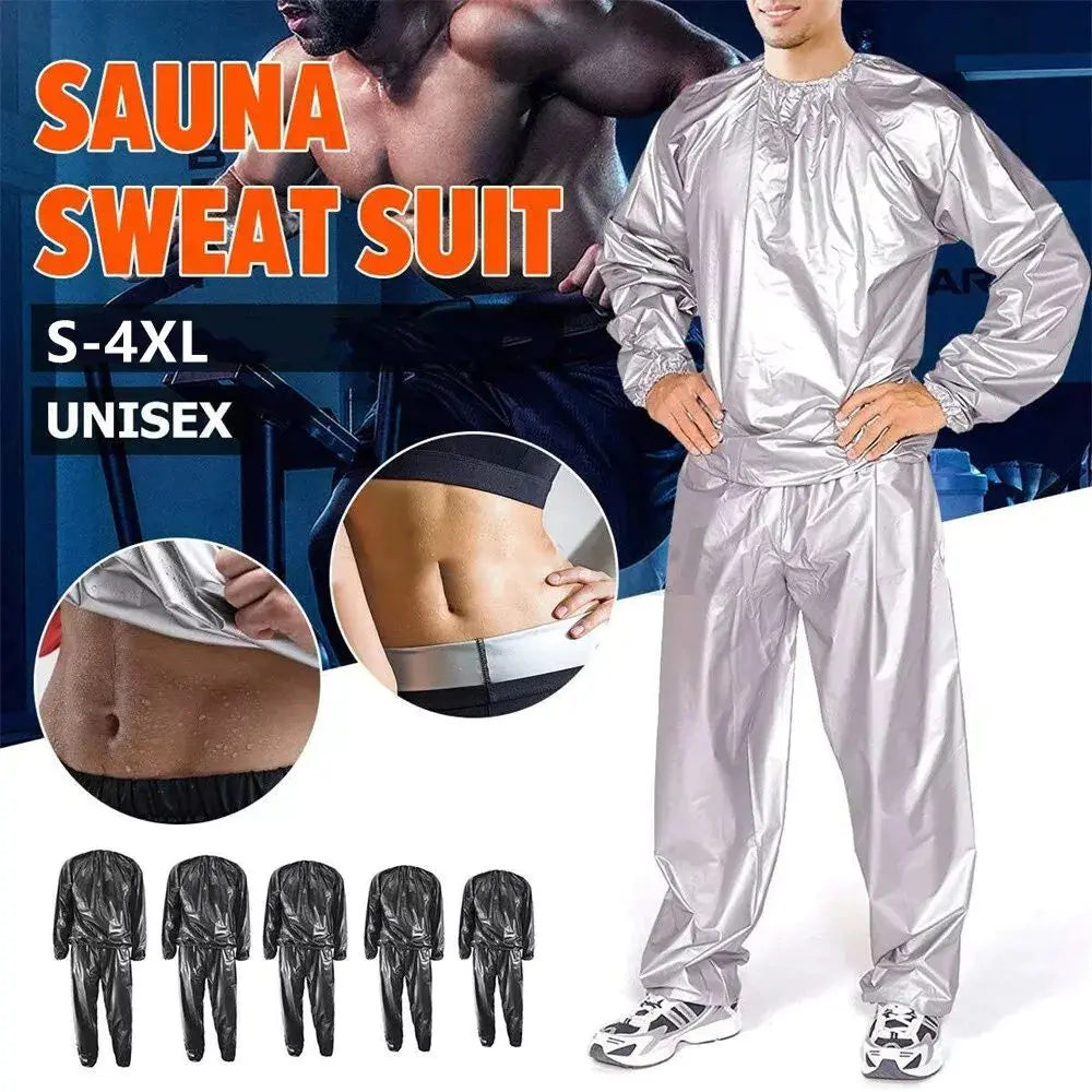 Sport Suit Men Women PVC Sauna Suit Elastic Waist Weight Loss Summer Men's Top Pants Set Casual Sweat Suit Fitness Clothing Vue