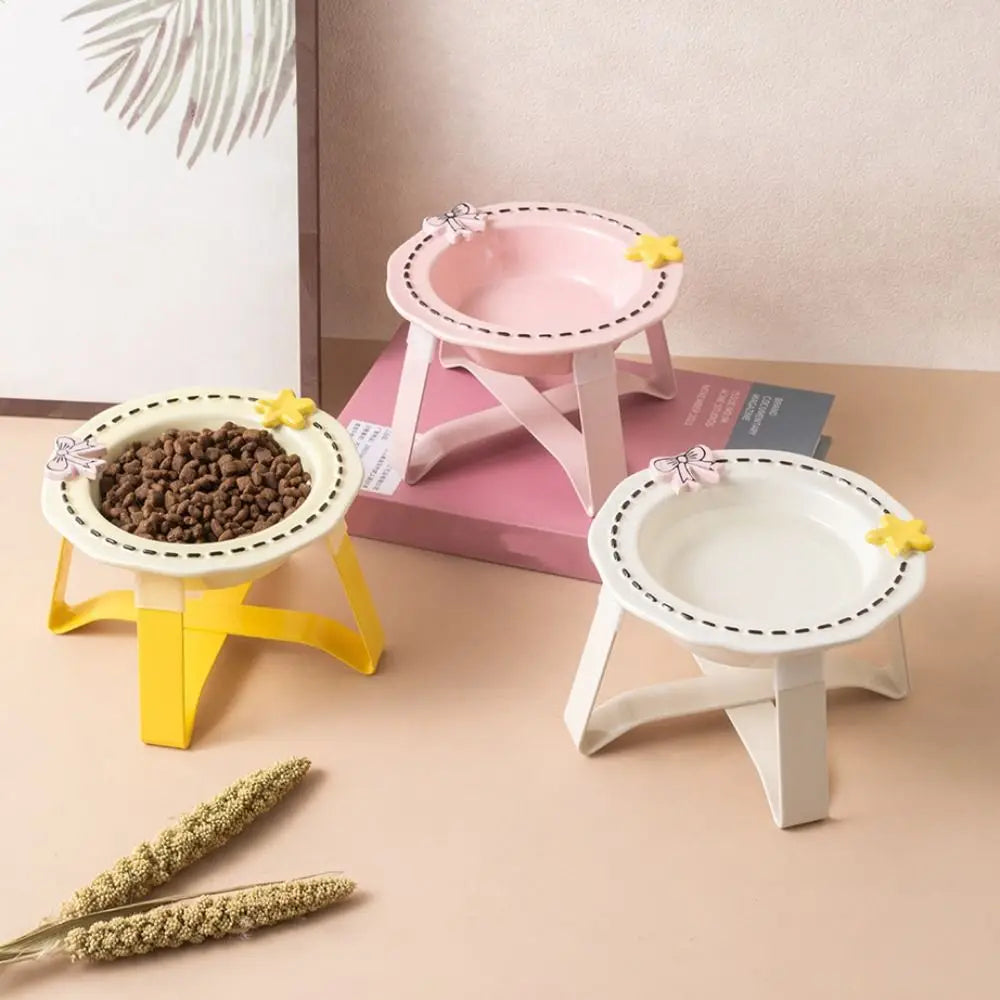 Cute Ceramic Cat Bowl Anti Slip Anti Vomiting Cat Food Water Bowl Large Caliber Stable Elevated Pet Feeder Bowl Vue
