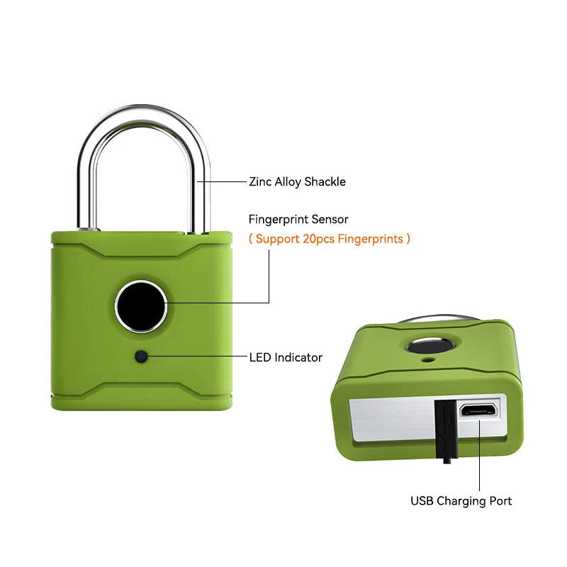 Waterproof Travel Portable Security TTlock App Keyless Biometric Padlock With Fingerprint Reader Vue