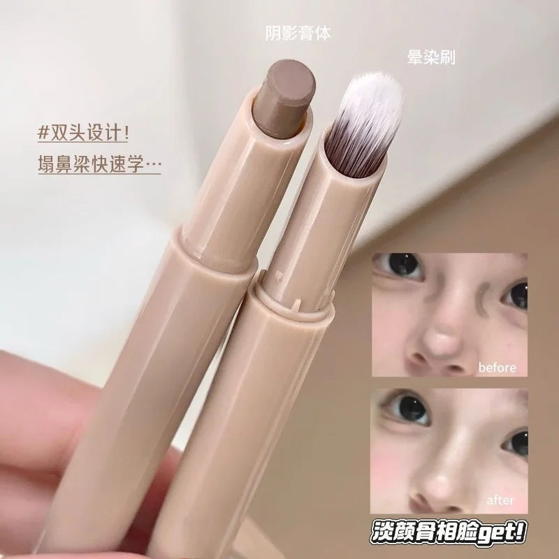 3D contouring pen Long Lasting Waterproof Matte Bronzer Stick Nose Shadow Contour Pen With Brush Facial Contour Stick Makeup Vue