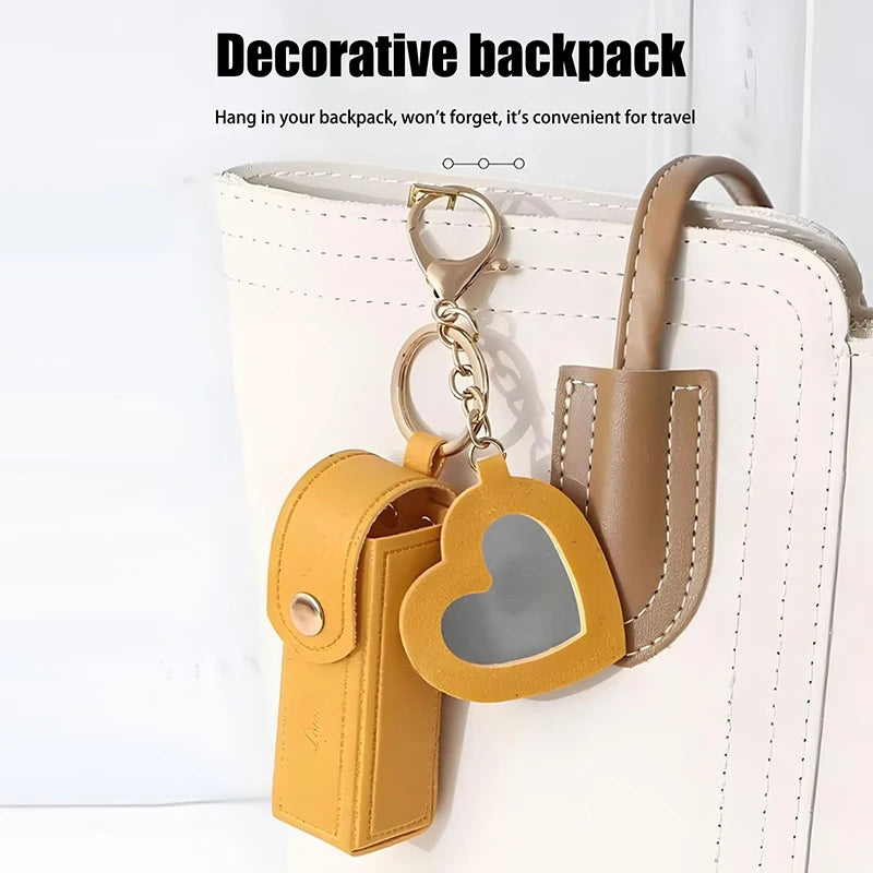 Solid Color Portable Lipstick Bags Wallet Keychain Mini Storage Bag For Women Lipsticks Protective Cover With Mini Makeup Mirror Vue