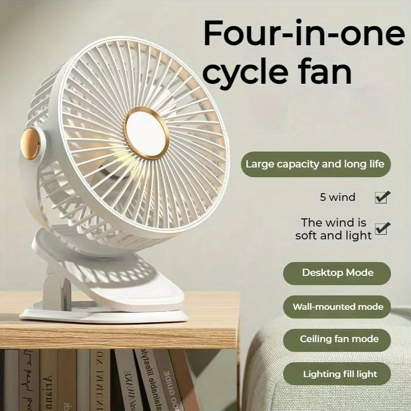 Ultra-quiet Mini Fan 5-Speed+Night Light USB Rechargeable 2Colors