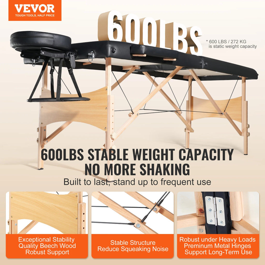 VEVOR Portable Massage Table Folding Lightweight Adjustable Salon Tattoo Bed for Massage Center Spa Therapy Clinic Home Beauty Vue