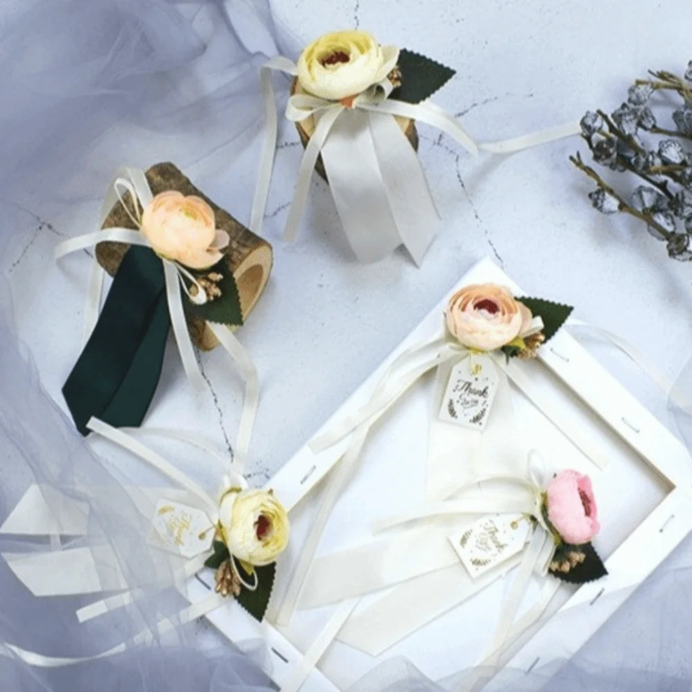 6pcs Multi-use Realistic Gift Box Decor Rustic Style Silk Ribbon Wedding Car Flowers Elegant Candy Box Flower Car Decoration Vue