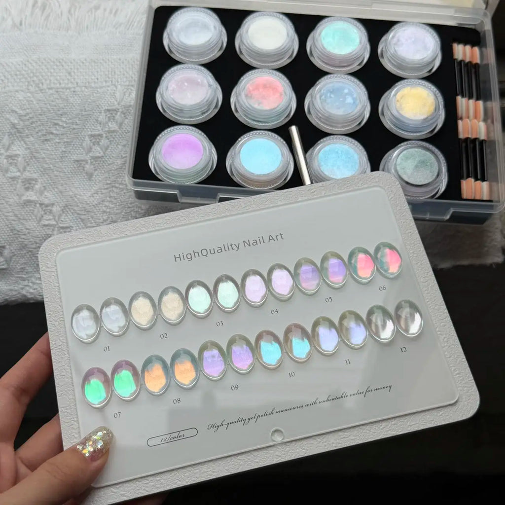 High-End Nail Art Kit, 12 Colors Hydrating Series Nail Powder, Ultra-Fine Glitter, Perfect Gift, Professional Quality Vue