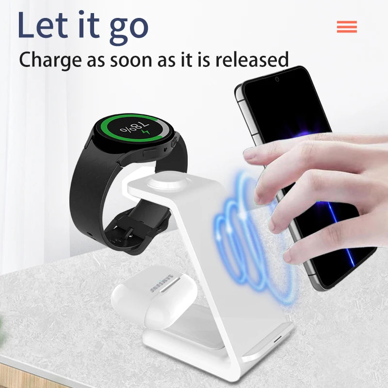 3 in 1 Wireless Charger Stand For Samsung Phones Galaxy Watch 7 8 9 Airpods Pro Fast Charging Dock Station Vue
