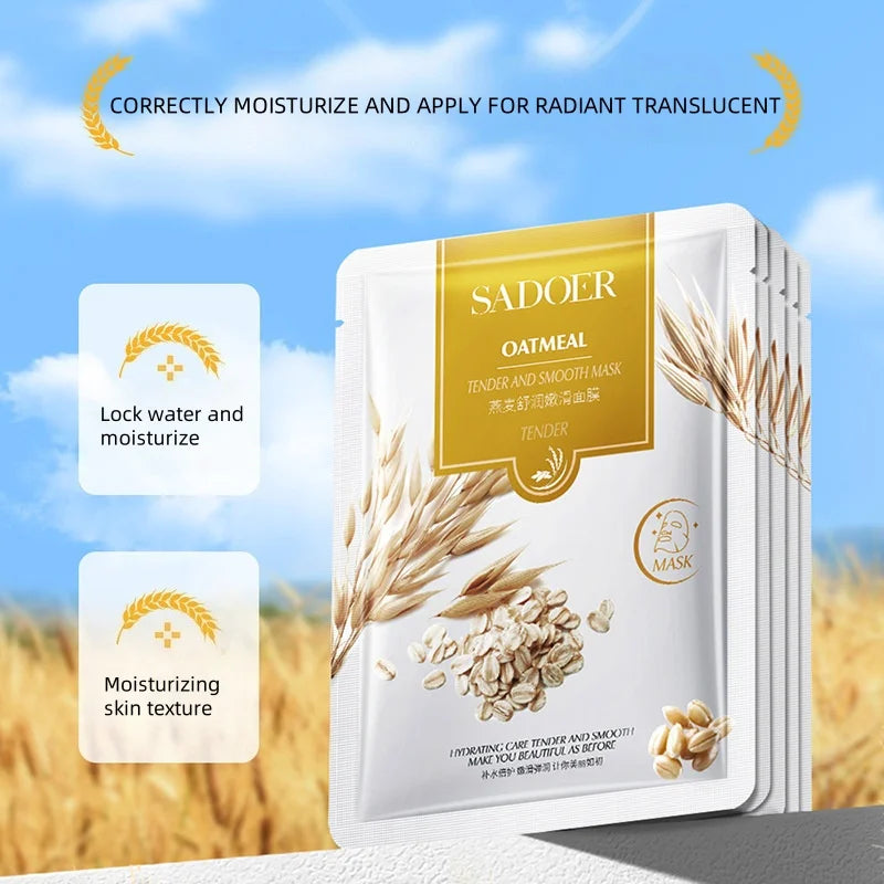 3Pcs/5Pcs/9Pcs Oatmeal Soothing and Smoothing Mask, Glycerin, Sodium Hyaluronate for Skin Benefits, Hydrating and Moisturizing, Provides a Water-Like Feel and Comfort, Hydrates and Nourishes the Skin, Infuses It with a Moistu Vue