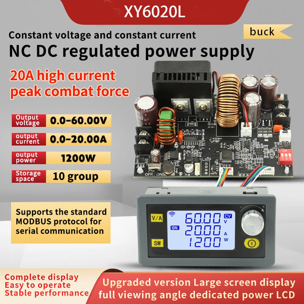 XY6020L 20A 1200W DC 6V-70V to 0-60V Buck Module CNC Adjustable DC Voltage Regulator Board CV CC Step Down Power Supply Module Vue