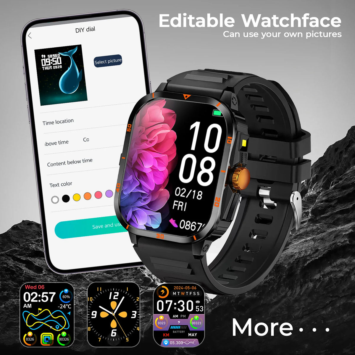 2025 Men Outdoor Sports Smart Watch 2.01''Screen Voice Assistant Blood Oxygen Bluetooth Call Multi Sports Modes Smartwatch Women Vue