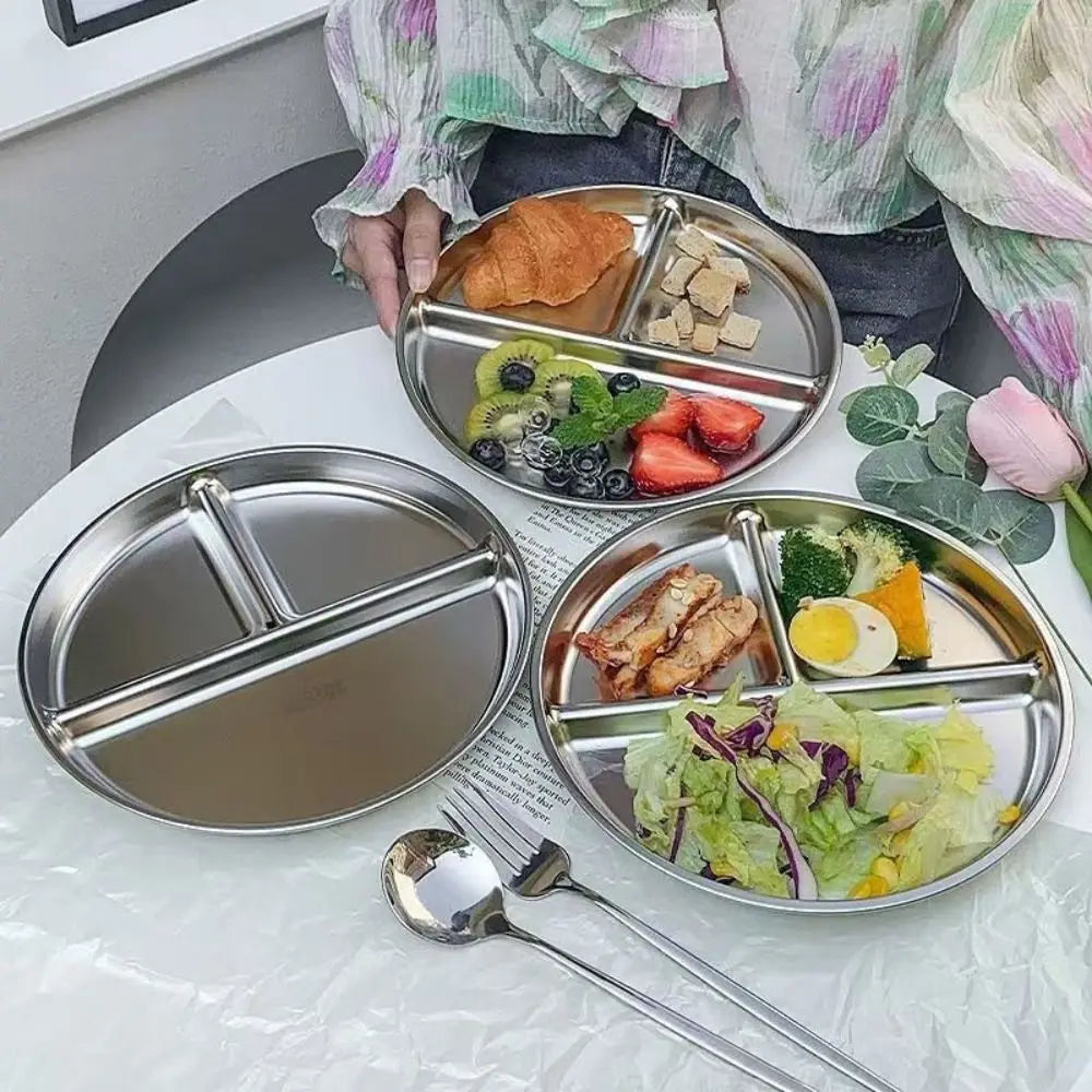 304 Stainless Steel Portion Control Plates Round Divided