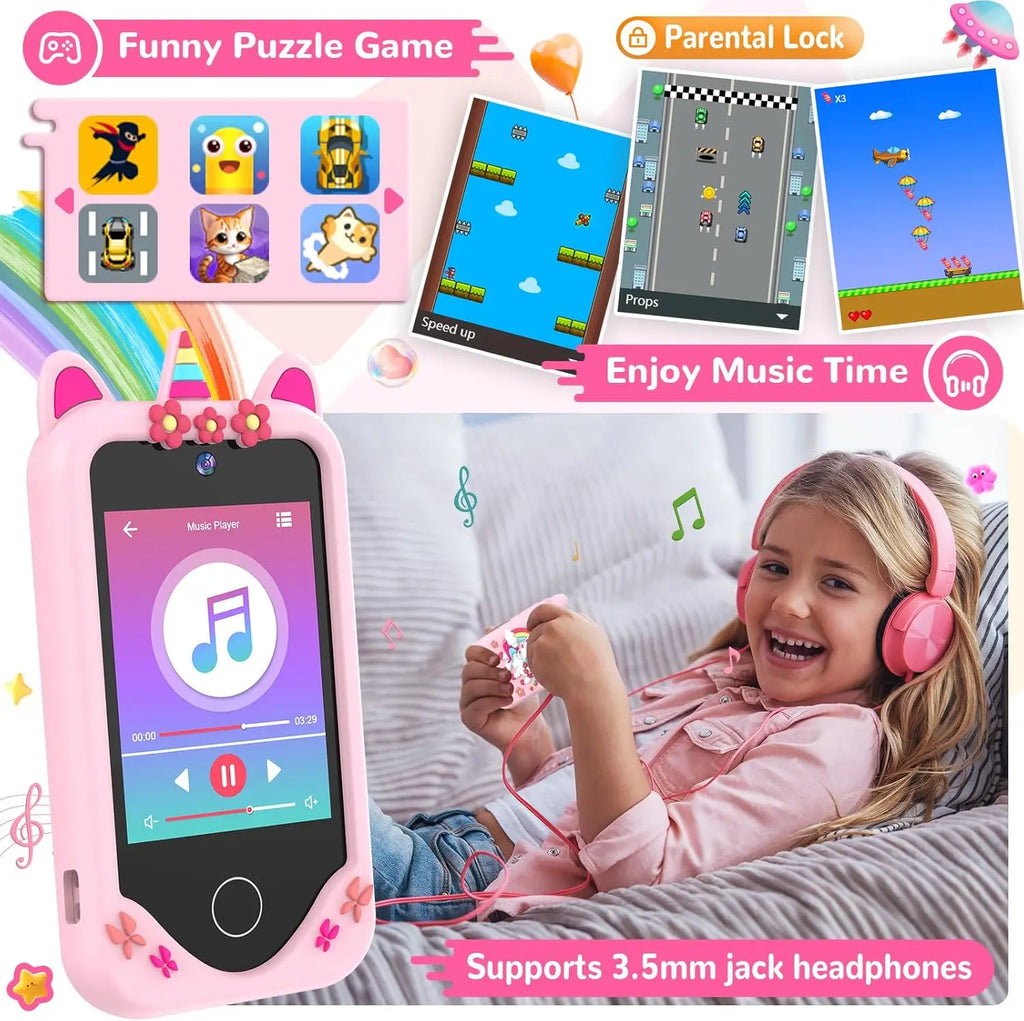 Kids Smart Phone Toy Touch Screen Dual Camera,40+ Educational Games Parental Lock MP3 Music Learning Toys Phone Boys Girls Gifts Vue