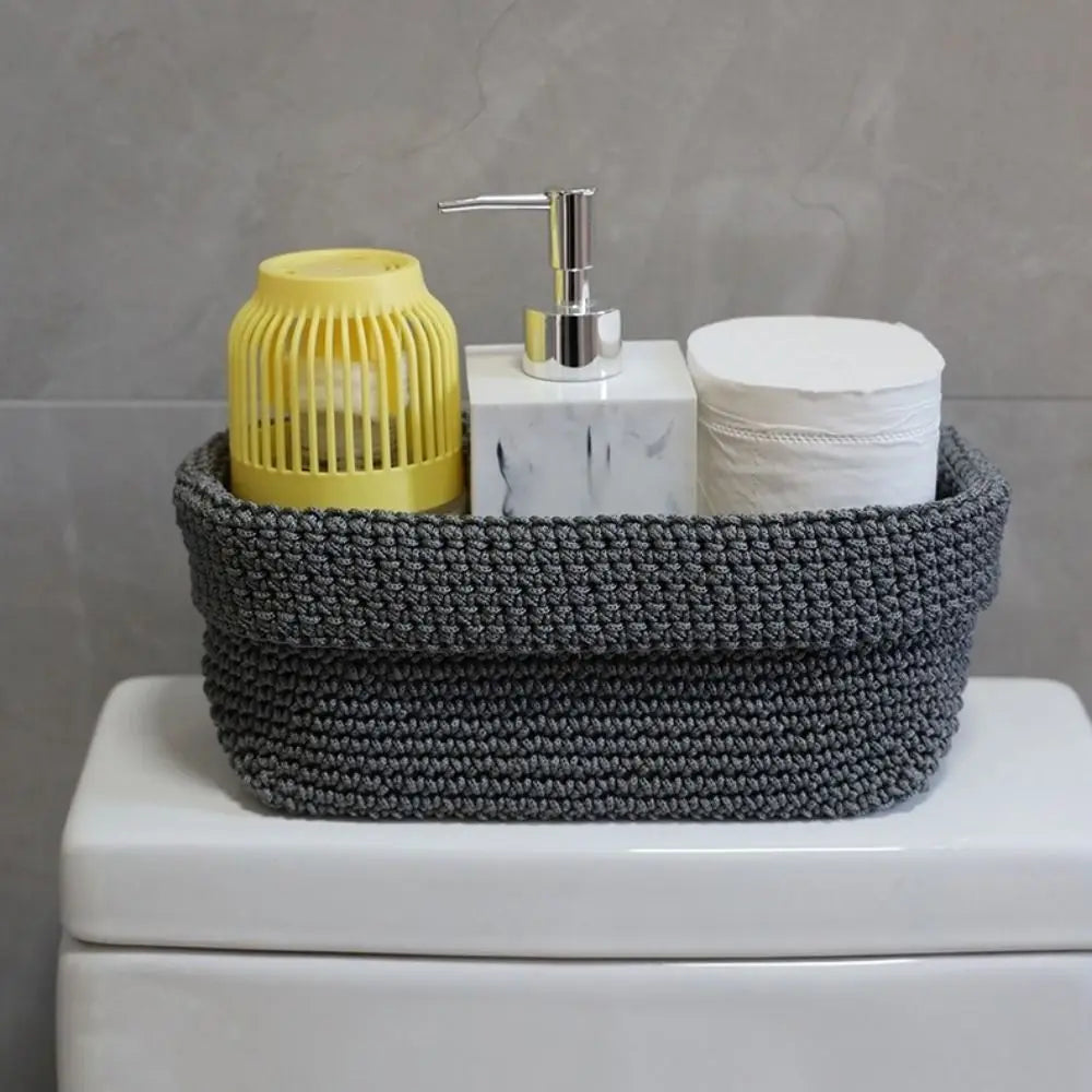 Handwoven Cotton Rope Storage Basket Rectangle Large Capacity Knitted Storage Basket Breathable Moisture-proof Vue
