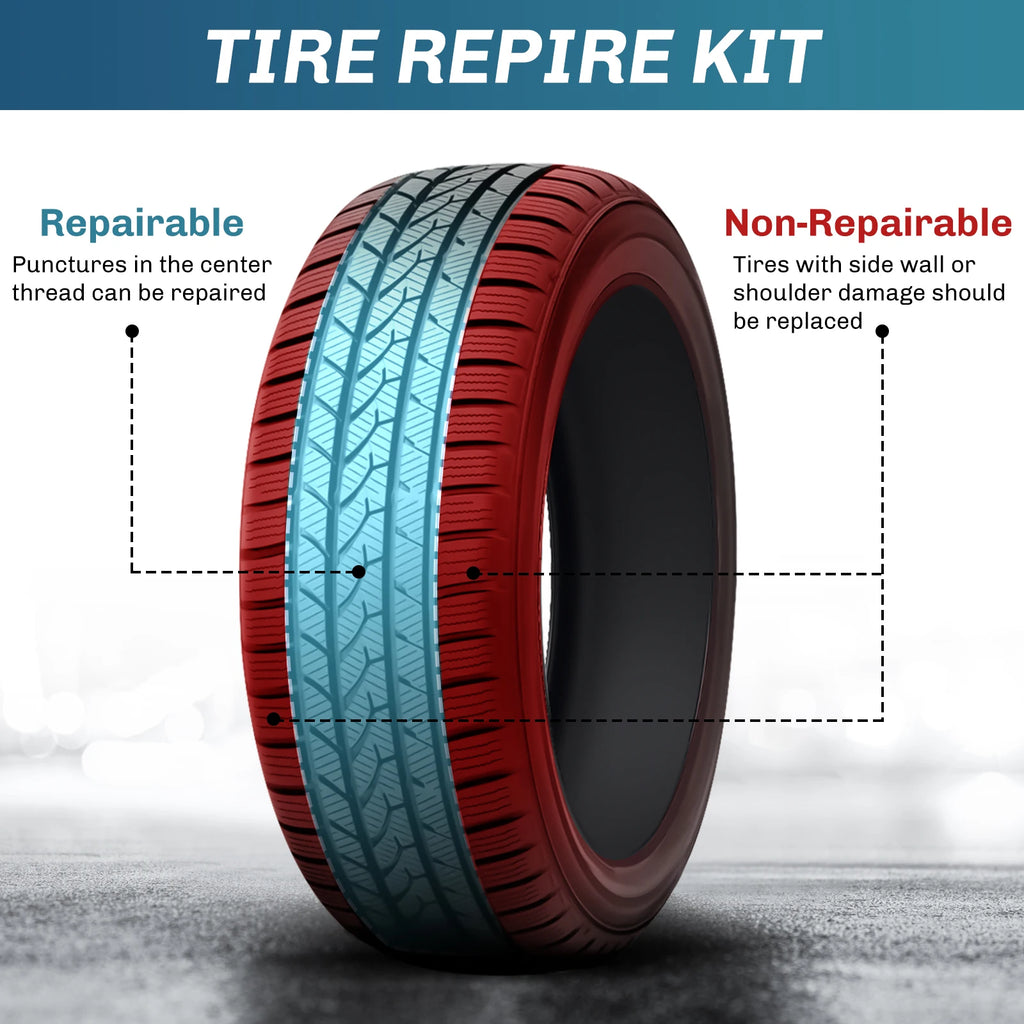 Tire Repair Kit - 36pcs/106pcs Heavy Duty Tire Plug Kit Flat Tire Puncture Repair Kit for Car, Motorcycle, ATV, UTV, RV, Tractor, Trailer Vue