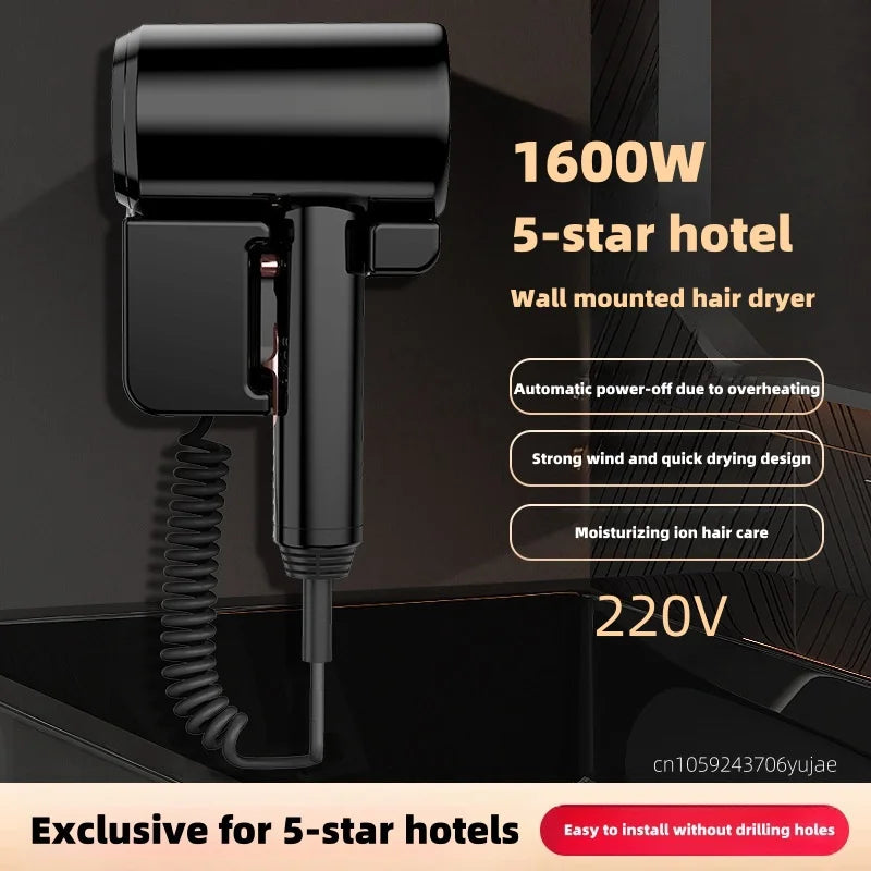 Wall Mounted Hair Dryer 1600W No-Drill Hotel Bathroom 220V Wall Mounted Hair Dryer Vue