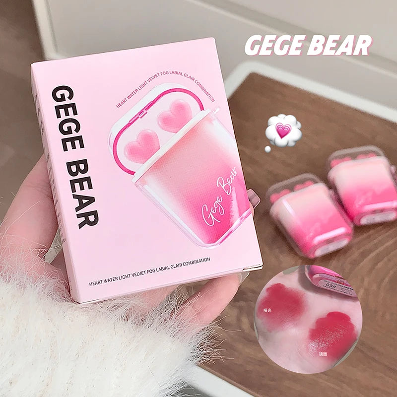 GEGE BEAR Water Gloss Velvet Matte Lip Glaze Combination Two-pack Mirror Matte Headphone Shaped Pendant Lipstick Vue