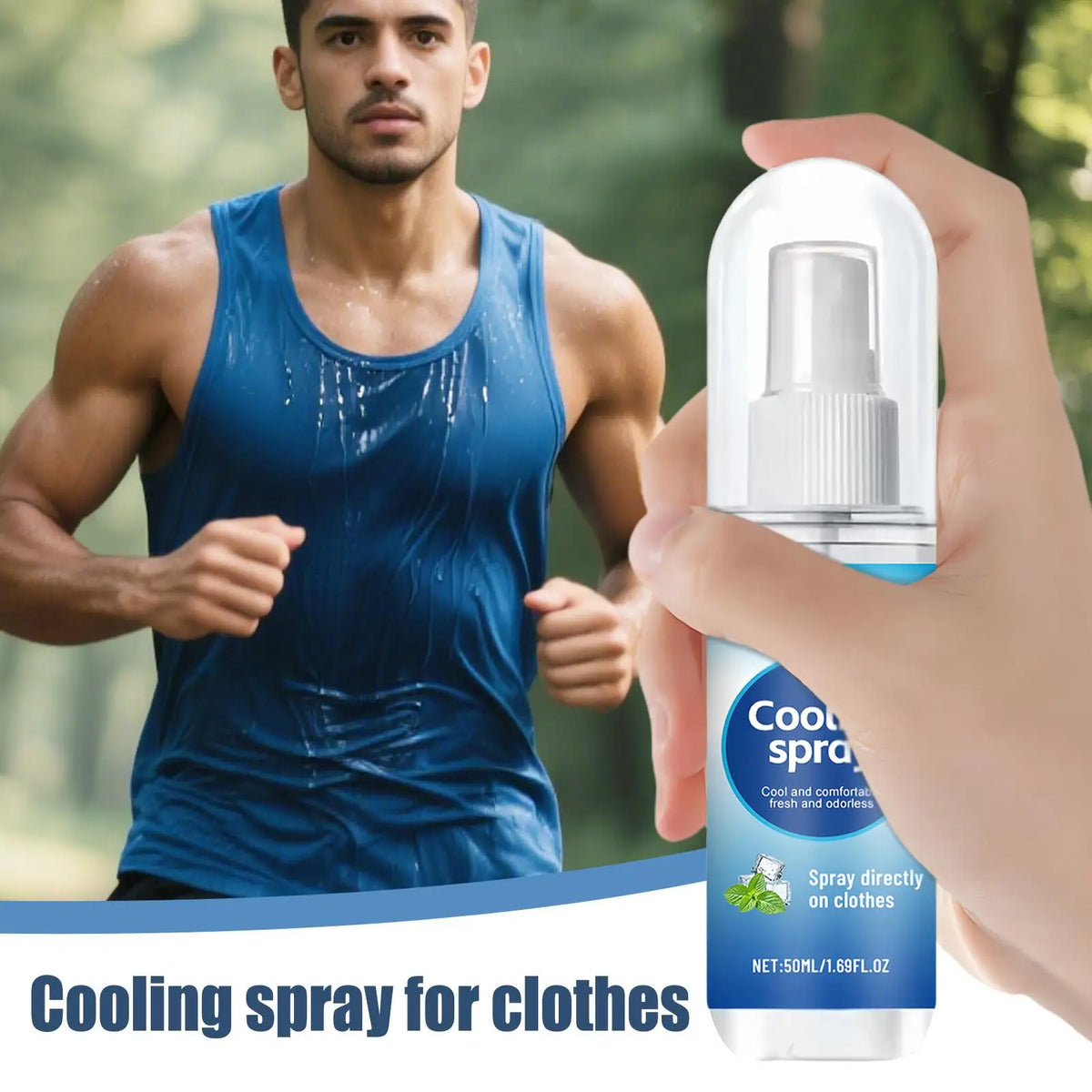 50ml Cooling Spray for Clothes, Refreshing Non-Greasy Non-Sticky Fabric Mist, Summer Cool Down for Travel Hiking Camping Gym Vue