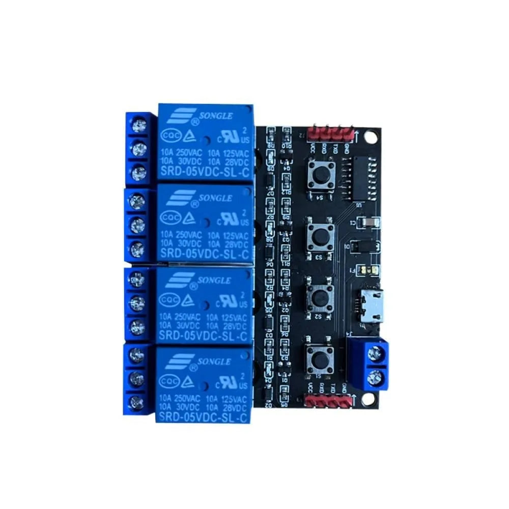 TTL Serial Port 4-channel Relay Module Control Board Self-locking/Interlocking/Jog Modes Key Control 5V Power Supply Relay Vue