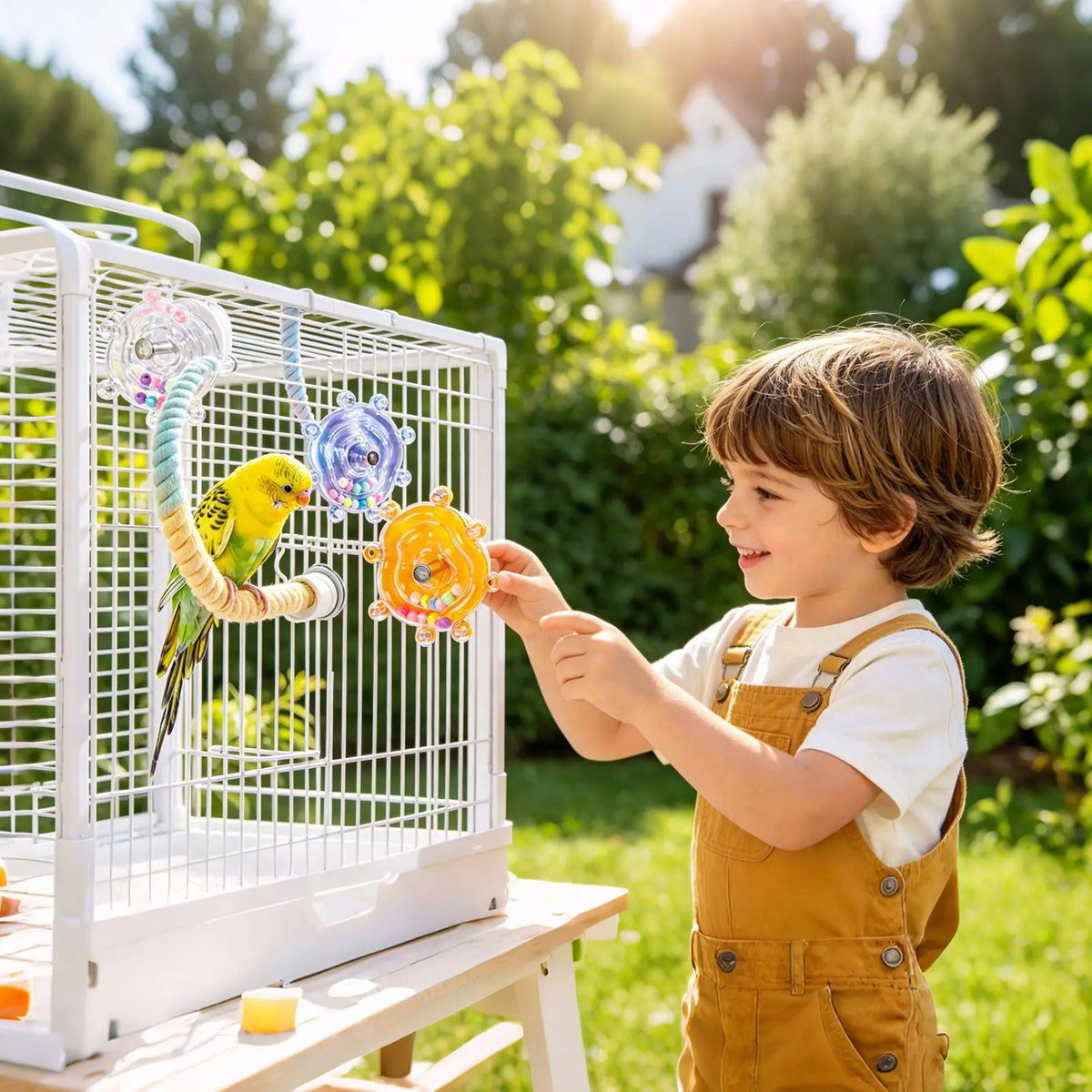Parakeet Cockatiel Bird Toy Rotating Wheel Interactive Fun Inside Cage for Conure Canary Lovebird Macaw Enrichment Vue