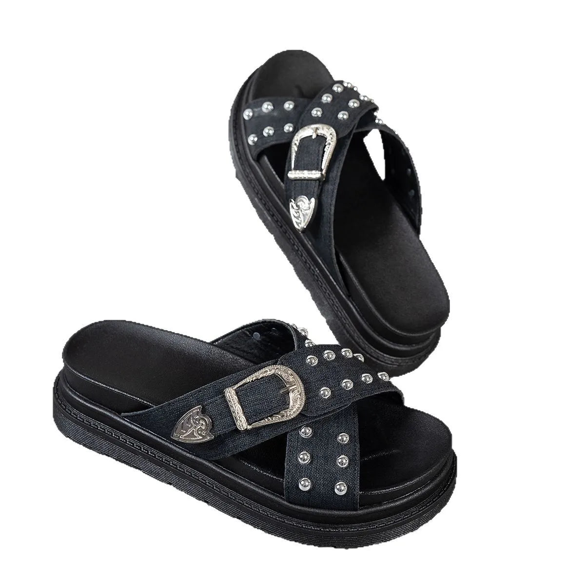 Women's Cross-Strap Rivet Platform Slippers | Summer Style Platform Slippers Vue