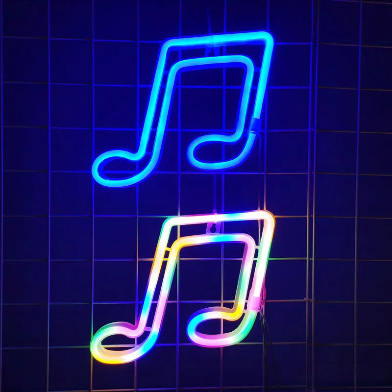 Musical Notes LED Neon Sign USB/Battery Powered LED Light for Bedroom Room Decoration Gift Night Light Decoration Party Holiday Vue