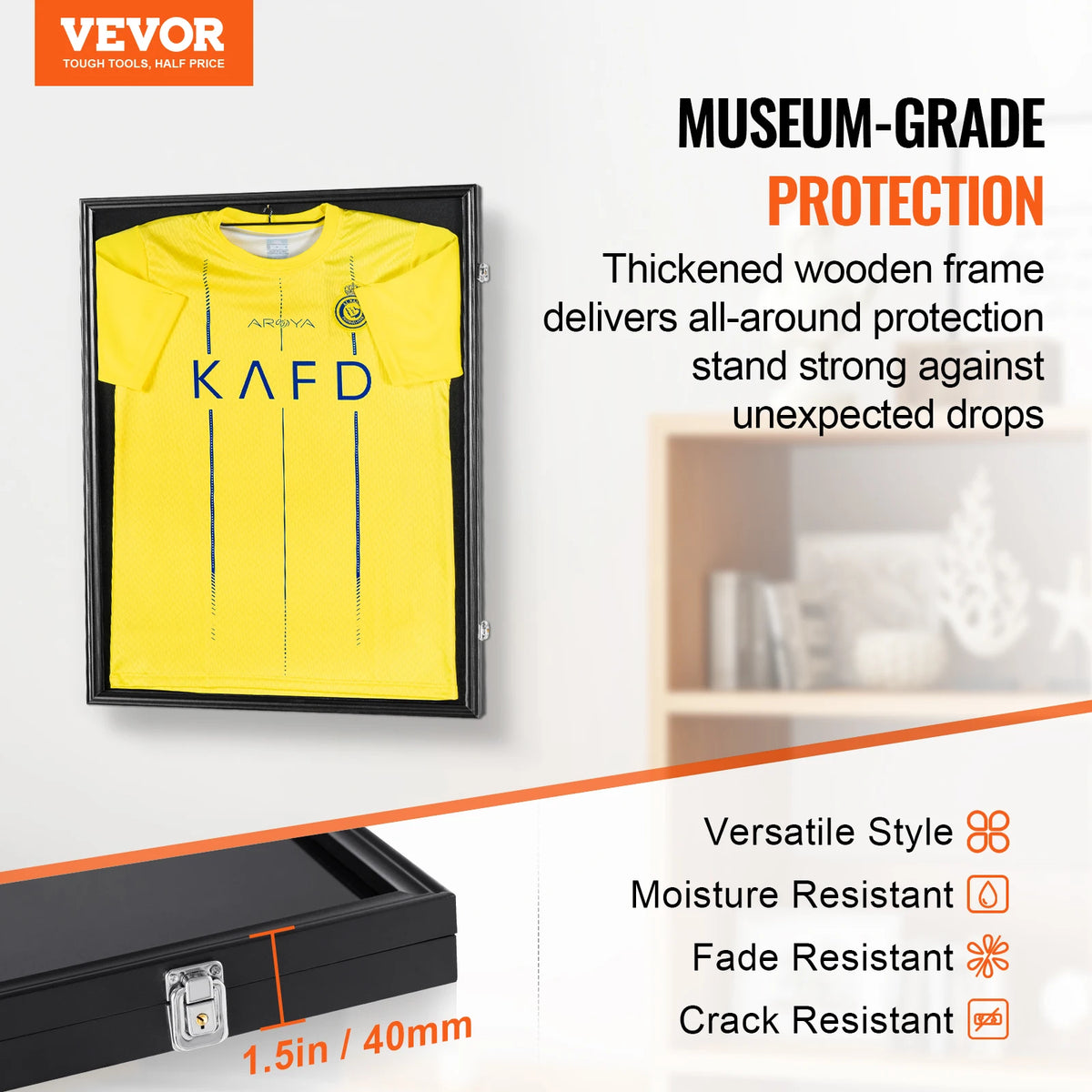 Large Lockable Jersey Display Shadow Box – 98% UV Protection Sports Display Case Vue