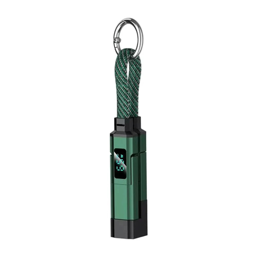 4-in-1 Keychain Charging Cable LED Digital Display 65W Super Fast Charging Braided Zinc Alloy Multi Charger Cord Vue Green