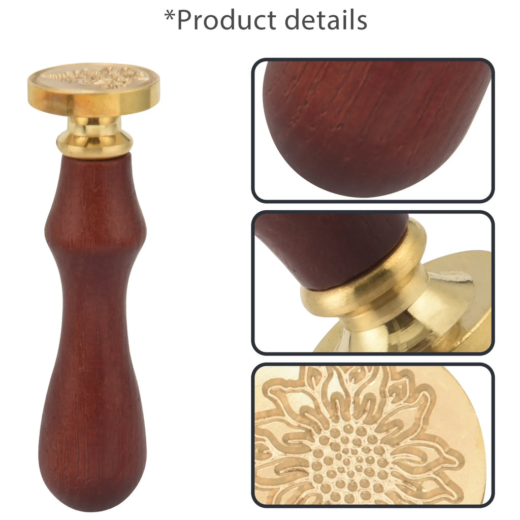 ABKW-Moorlando Wax Seal Stamp Set, 6Pcs Botanical Sealing Wax Stamp Brass Heads + 1Pc Wooden Handle With A Gift Box Vintage Vue
