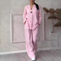 Fashion V Neck Women Two Short Sleeve Button Front Pants Pocket