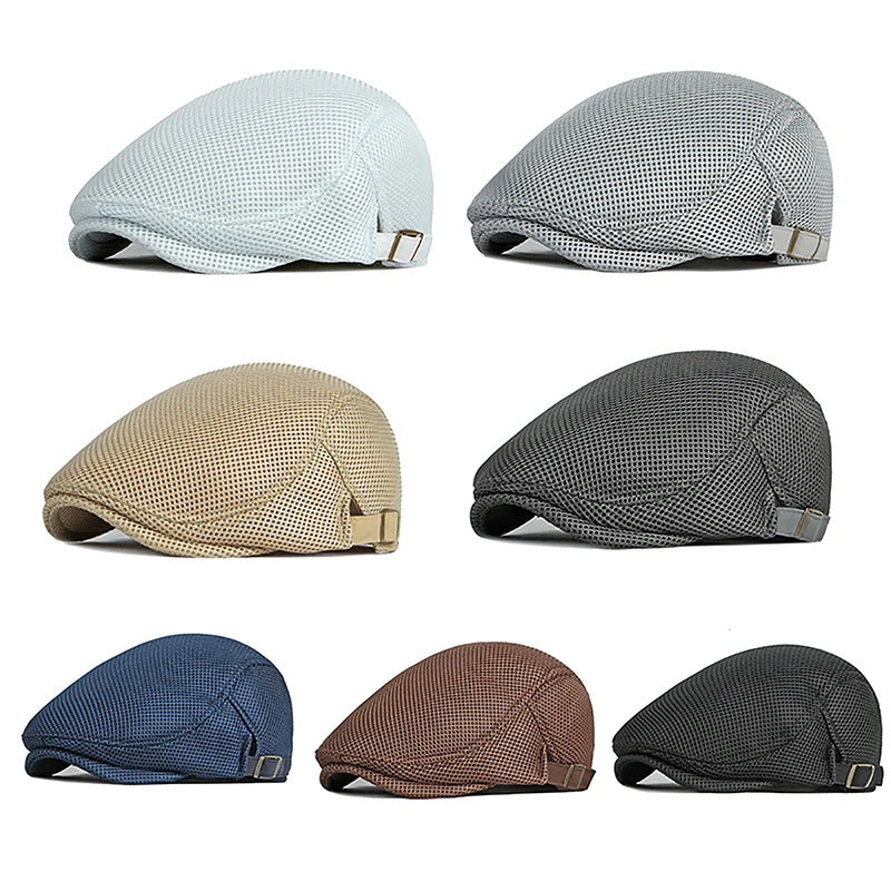 1Pc Men's Casual Hat Berets Caps For Spring Summer Autumn Flat Cap Breathable Mesh Cap Flat Peaked Beret Hats Golf Hat Vue