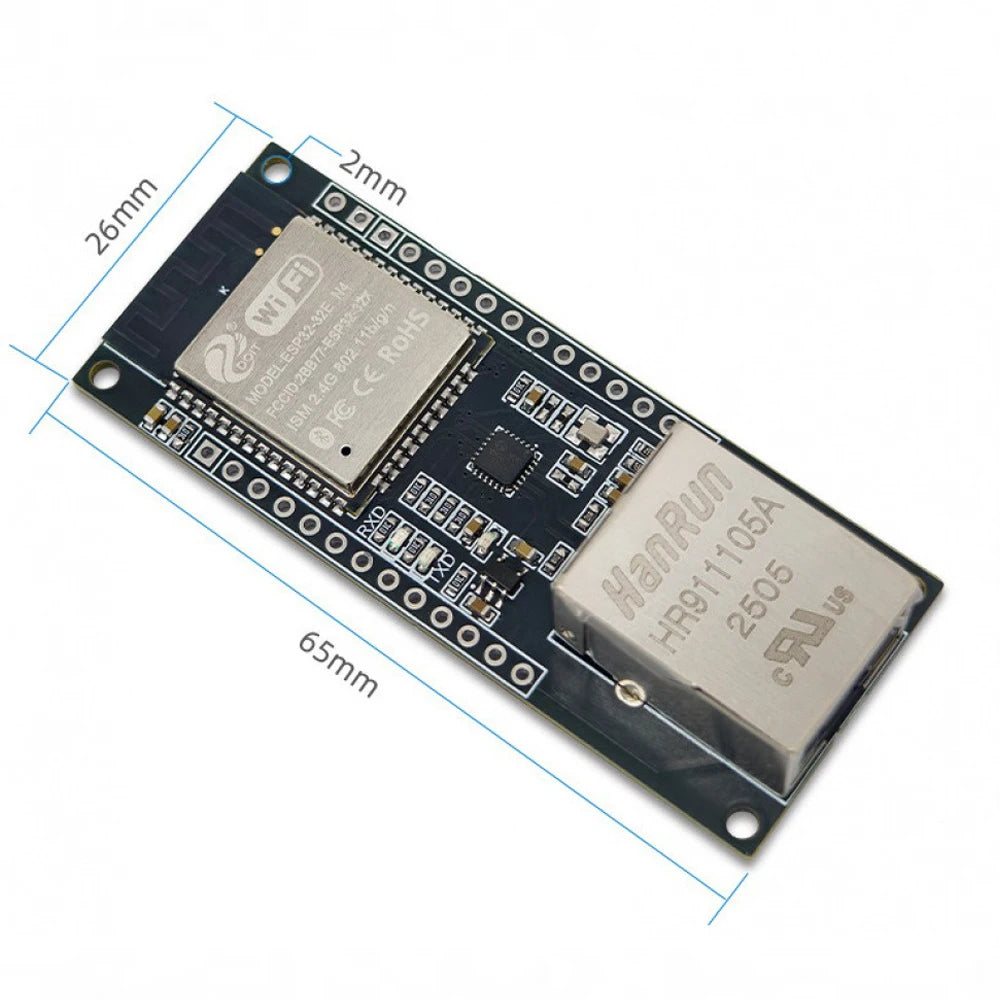 ESP32-ETH UART to Ethernet WiFi BLE Module 2.4GHz RJ45 10/100Mbps UART Transparent Transmission 32Mbit Flash 3.3V/5V Power Vue Default Title