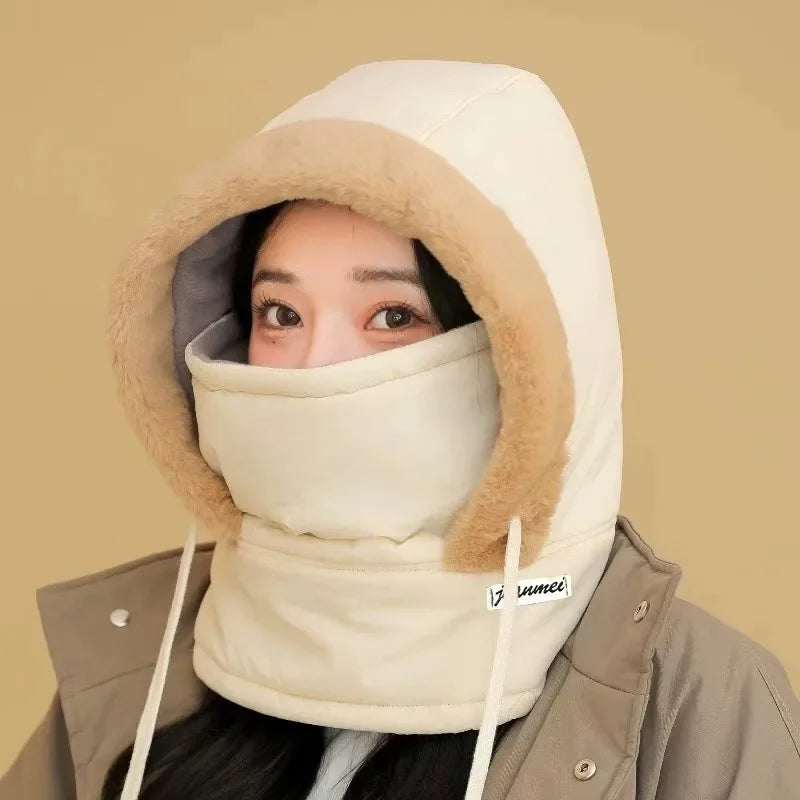 Autumn Winter Unisex Ski Hat Trapper Hat with Ear Flaps Thickened Warm Fleece Lined Cap for Outdoor Cycling Hiking Vue Beige
