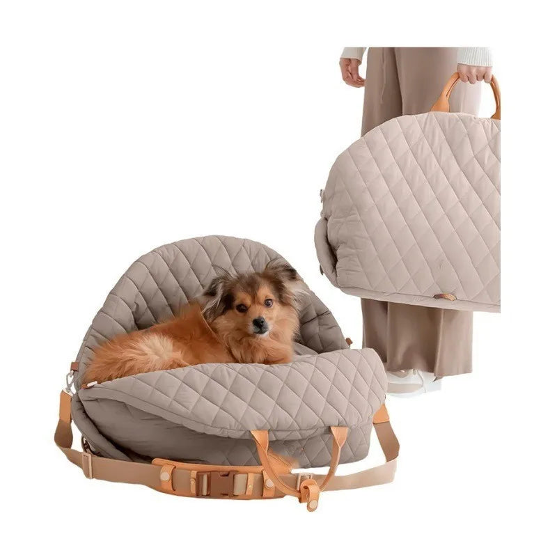 Multifunctional Pet Bag, Fashionable Pleated Cotton Three-in-one Car-mounted Dog Bag Cat Bag Pet Bed Vue Camel