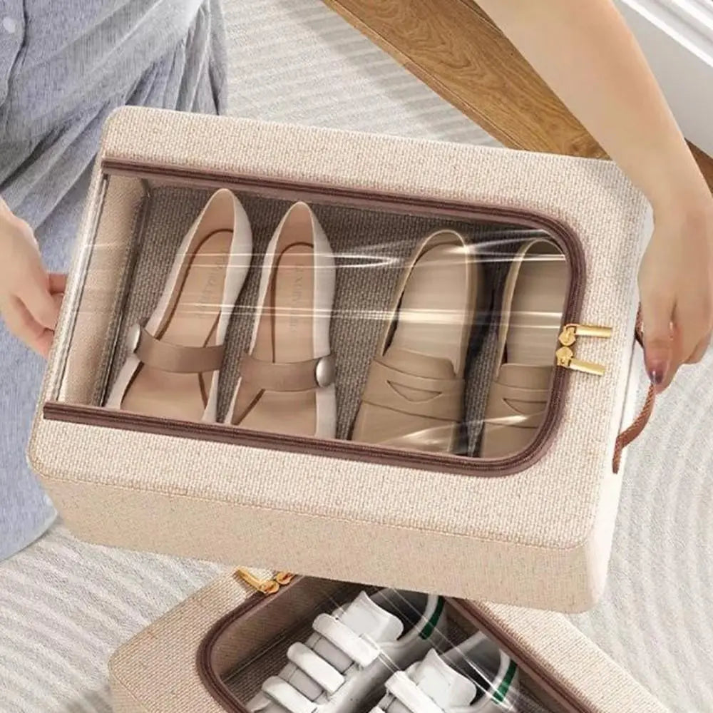 Clear Window Under Bed Shoe Organizer Folding Sturdy Handles Clothes Quilt Storage Box Dust-proof Moisture-proof Shoe Holder Vue