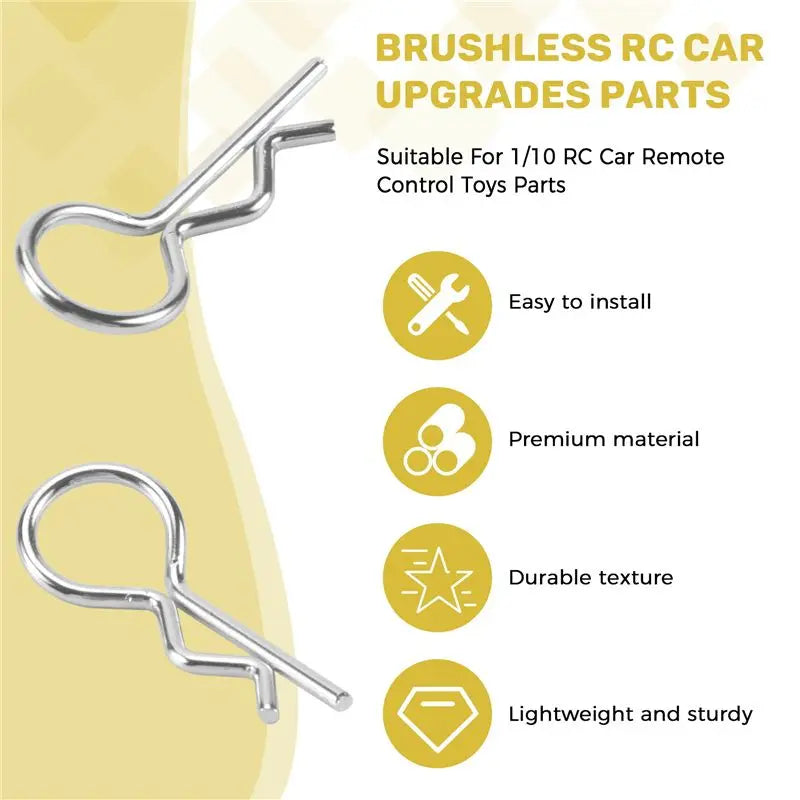 Hot-50Pcs Stainless Steel Body Clips Shell Cover Pin Bend For 1/10 RC Car Remote Control Hsp Redcat Exceed Spare Parts Vue