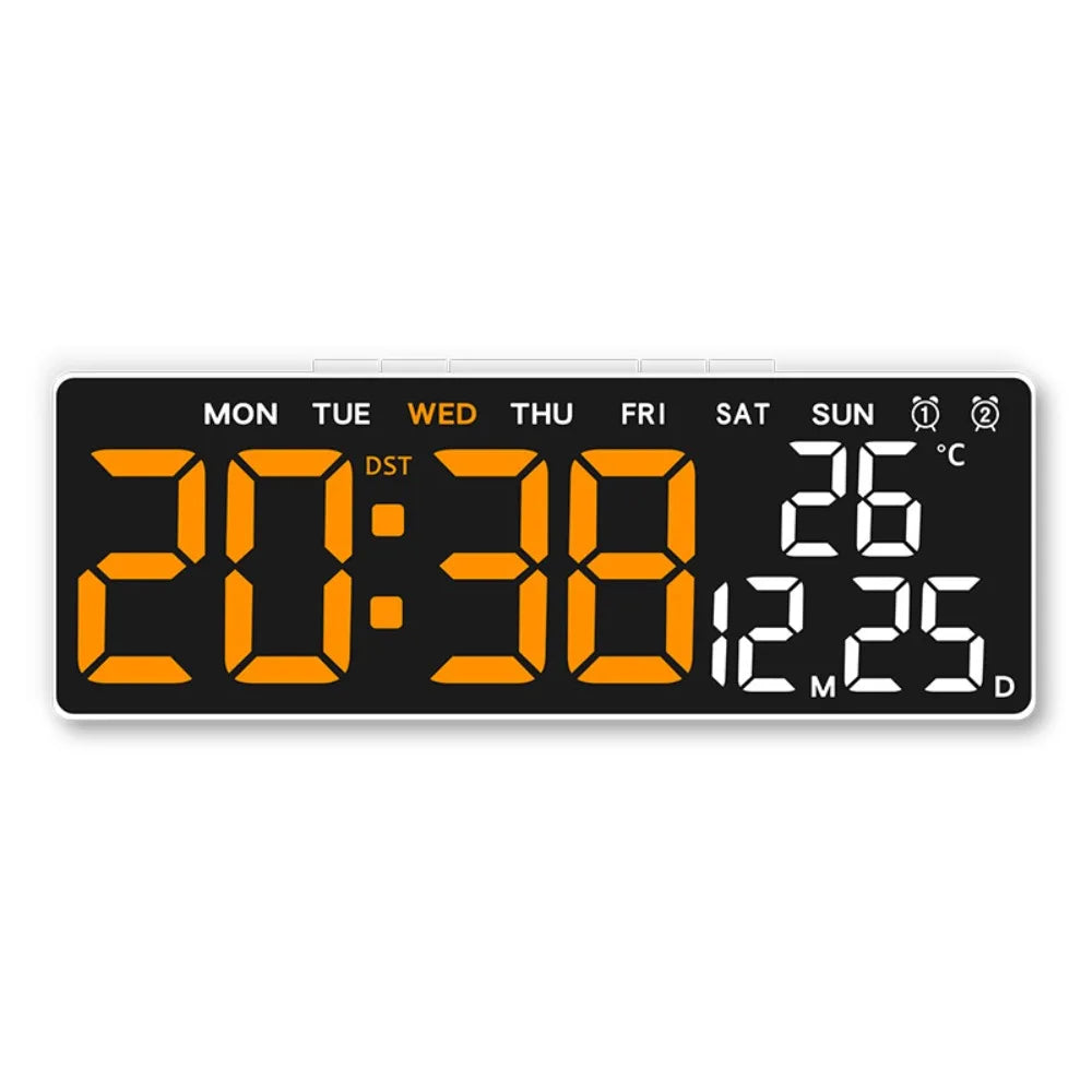 12/24H Format LED Electronic Clock 2 Alarms 3 Levels Brightness Alarm Clock Temperature Display Auto-Dimmer Large Digital Clock Vue White Orange
