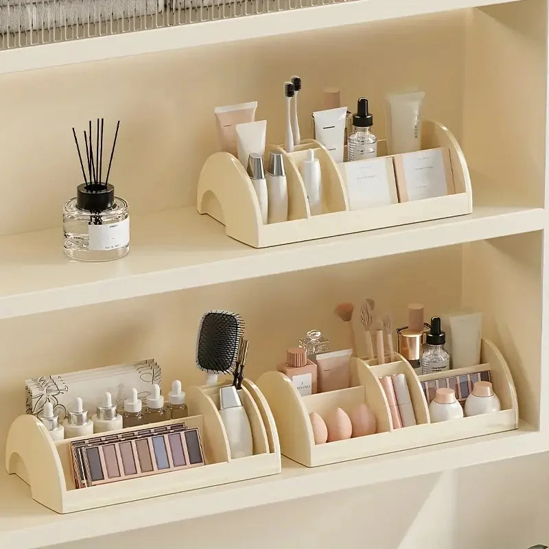 Large Capacity Cosmetic Tools Organizer with Adjustable Divider Makeup Brushes Storage Box with Drawer For Skincare Lipstick Vue
