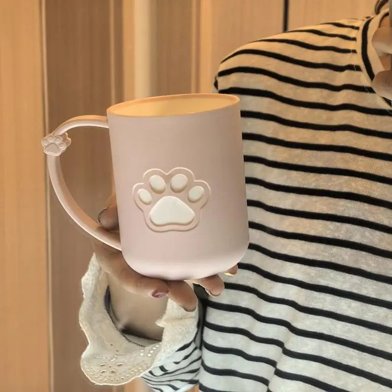 Cute Cartoon Cat Paw Couples Plastic Mouthwash Toothbrush Cup With Handle Home Bathroom Tumblers Portable Toothbrush Holder Vue A1