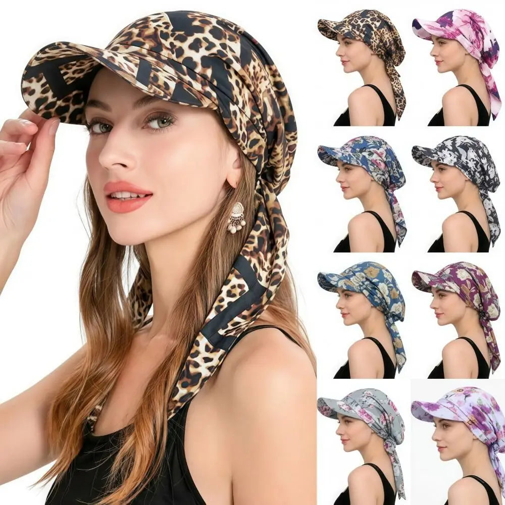 Floral Print Strapped Baseball Cap Brim Wrap Hair Summer Headscarf